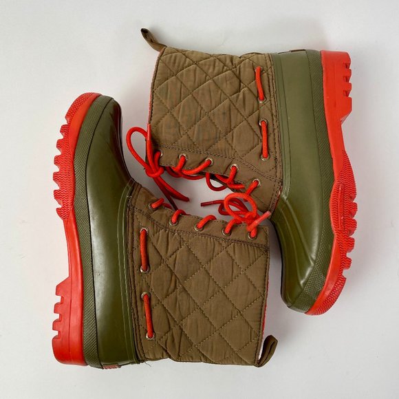 Sperry Shoes - Sperry Gosling Waterproof Quilted Duck Boots, Olive Green/Orange., Size 7